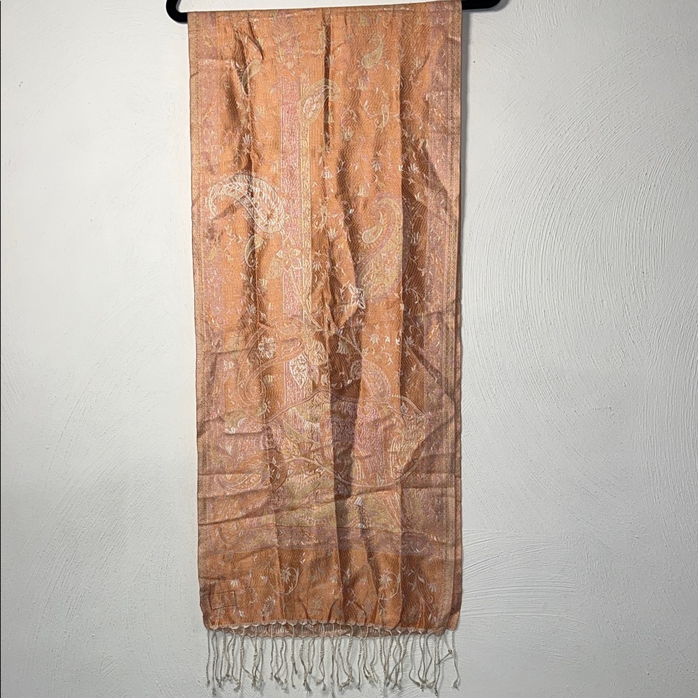 Raj Braja Silk paisley Scarf in Peach and Gold